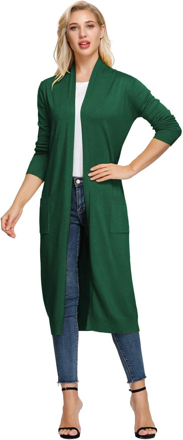 imageGRACE KARIN Essential Solid Open Front Maxi Long Knitted Cardigan Sweater for WomenDeep Green