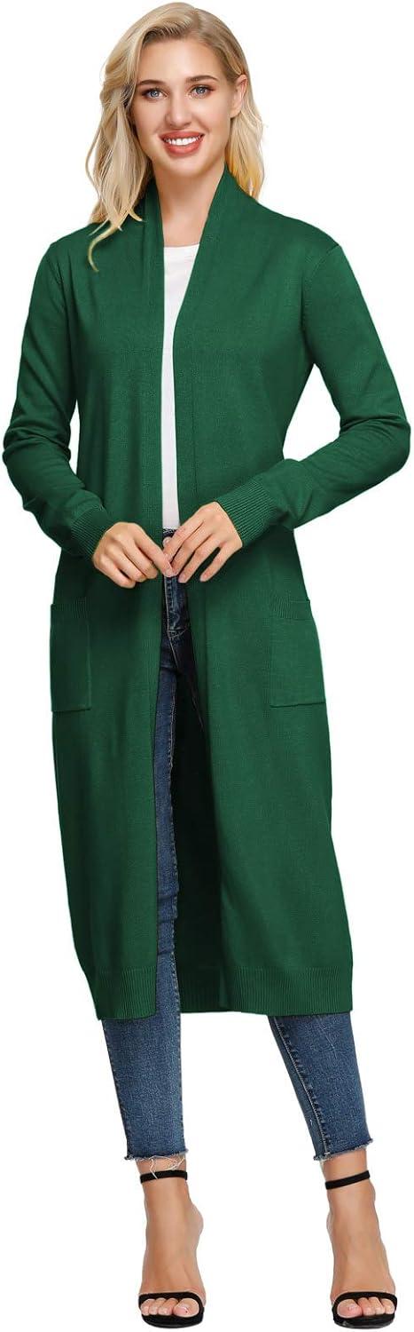 imageGRACE KARIN Essential Solid Open Front Maxi Long Knitted Cardigan Sweater for WomenDeep Green