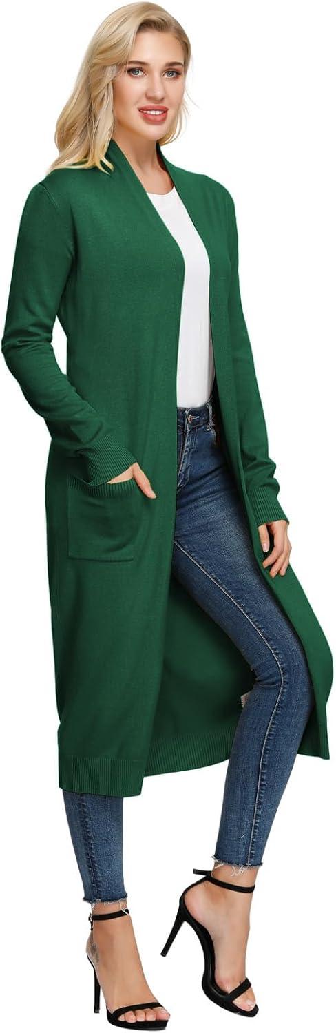 imageGRACE KARIN Essential Solid Open Front Maxi Long Knitted Cardigan Sweater for WomenDeep Green