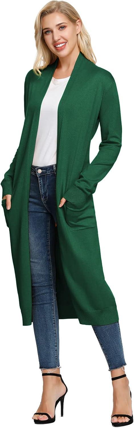 imageGRACE KARIN Essential Solid Open Front Maxi Long Knitted Cardigan Sweater for WomenDeep Green