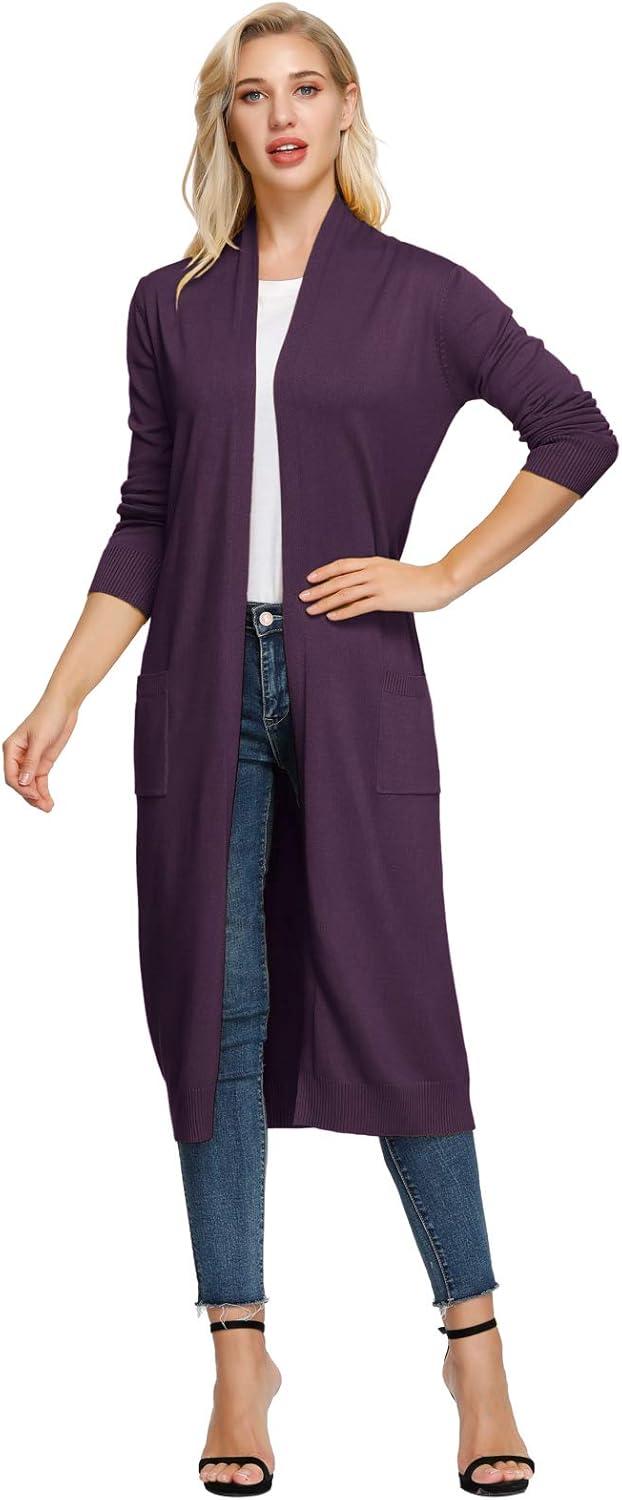 imageGRACE KARIN Essential Solid Open Front Maxi Long Knitted Cardigan Sweater for WomenDeep Purple