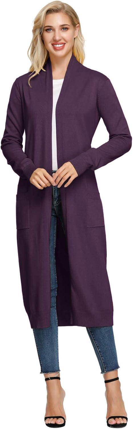 imageGRACE KARIN Essential Solid Open Front Maxi Long Knitted Cardigan Sweater for WomenDeep Purple