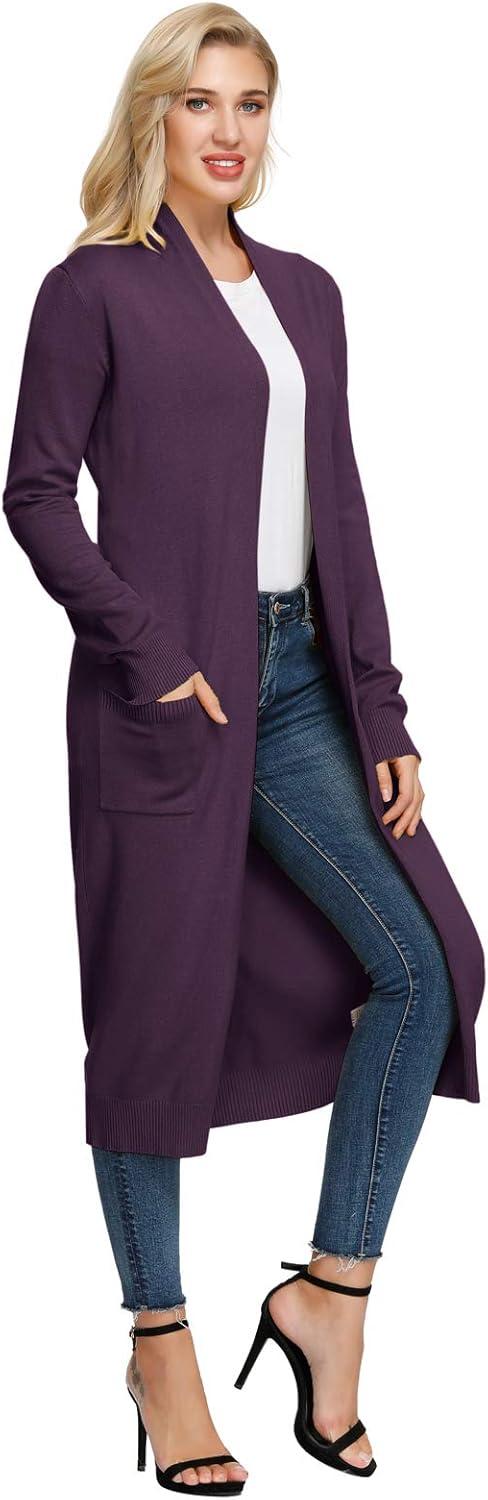 imageGRACE KARIN Essential Solid Open Front Maxi Long Knitted Cardigan Sweater for WomenDeep Purple