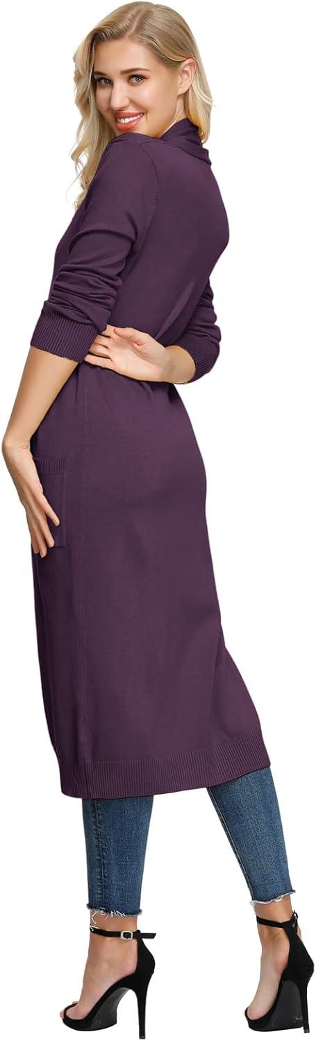 imageGRACE KARIN Essential Solid Open Front Maxi Long Knitted Cardigan Sweater for WomenDeep Purple