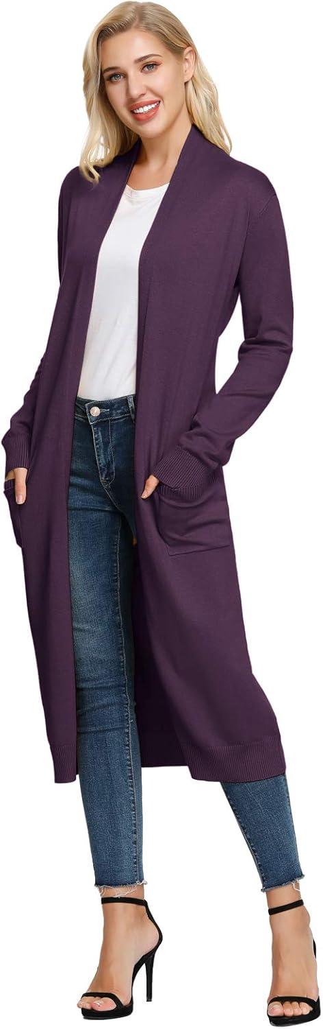 imageGRACE KARIN Essential Solid Open Front Maxi Long Knitted Cardigan Sweater for WomenDeep Purple