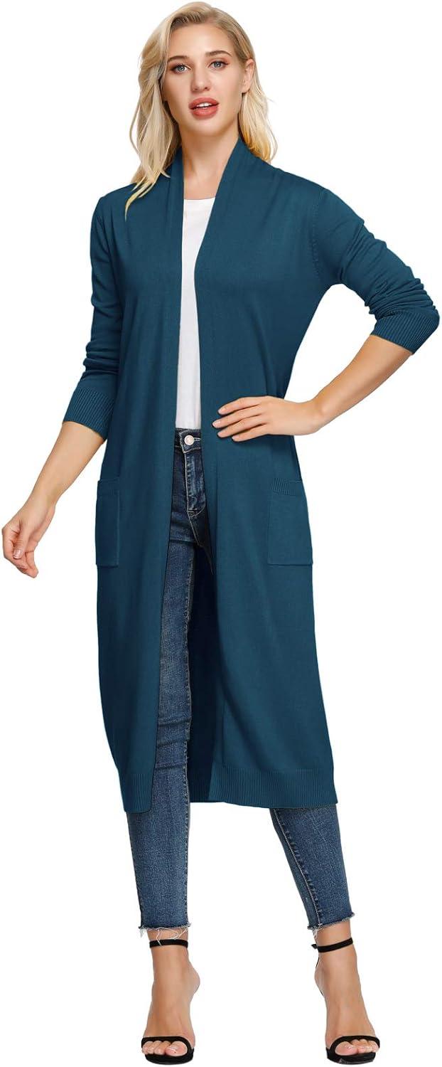 imageGRACE KARIN Essential Solid Open Front Maxi Long Knitted Cardigan Sweater for WomenDenim