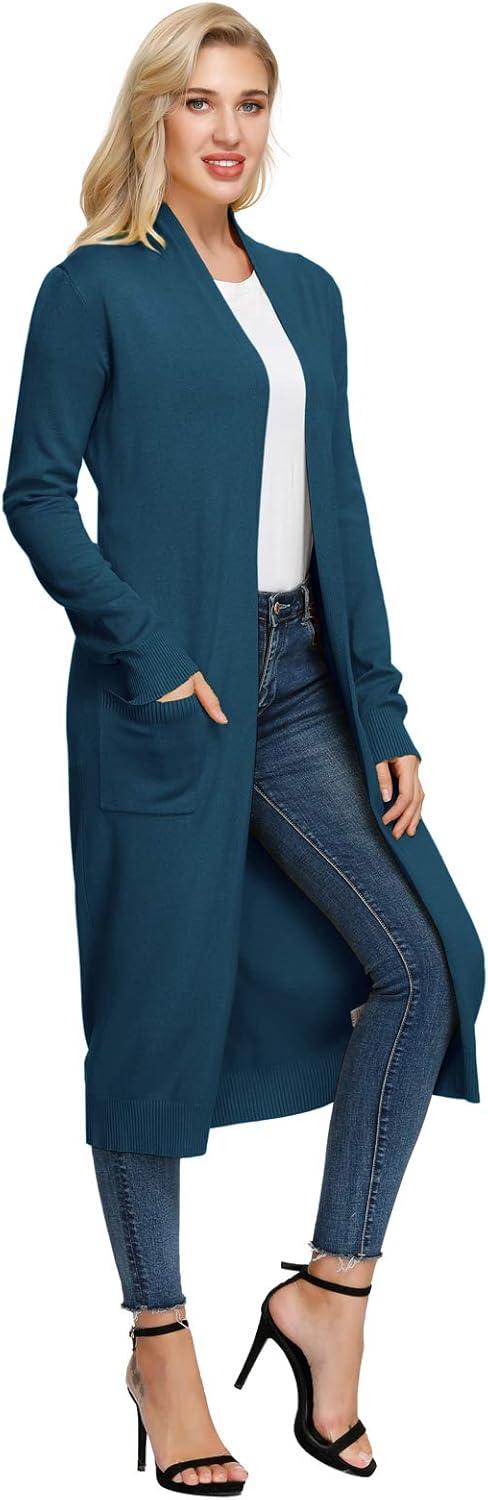 imageGRACE KARIN Essential Solid Open Front Maxi Long Knitted Cardigan Sweater for WomenDenim