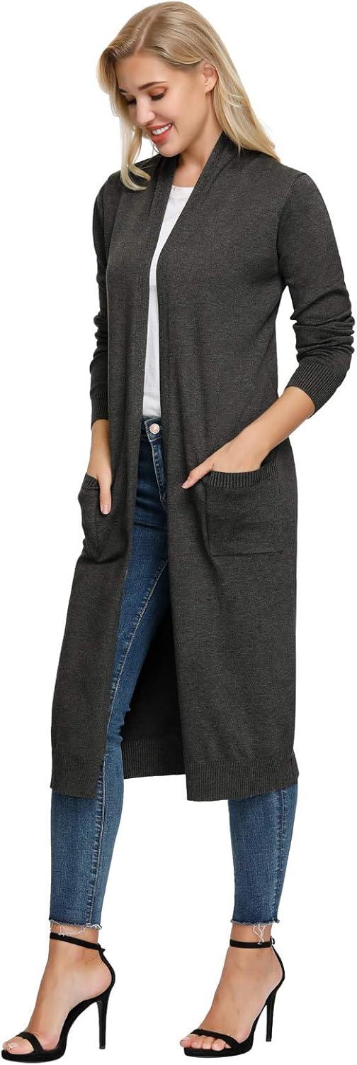 imageGRACE KARIN Essential Solid Open Front Maxi Long Knitted Cardigan Sweater for WomenDrak Black