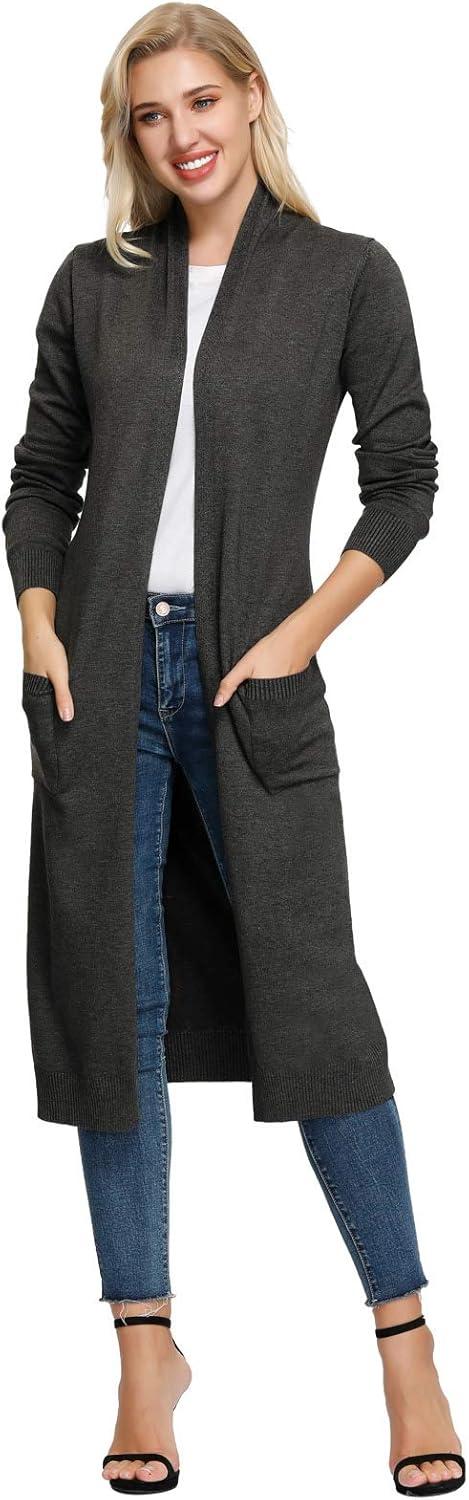 imageGRACE KARIN Essential Solid Open Front Maxi Long Knitted Cardigan Sweater for WomenDrak Black