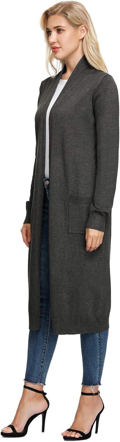 imageGRACE KARIN Essential Solid Open Front Maxi Long Knitted Cardigan Sweater for WomenDrak Black