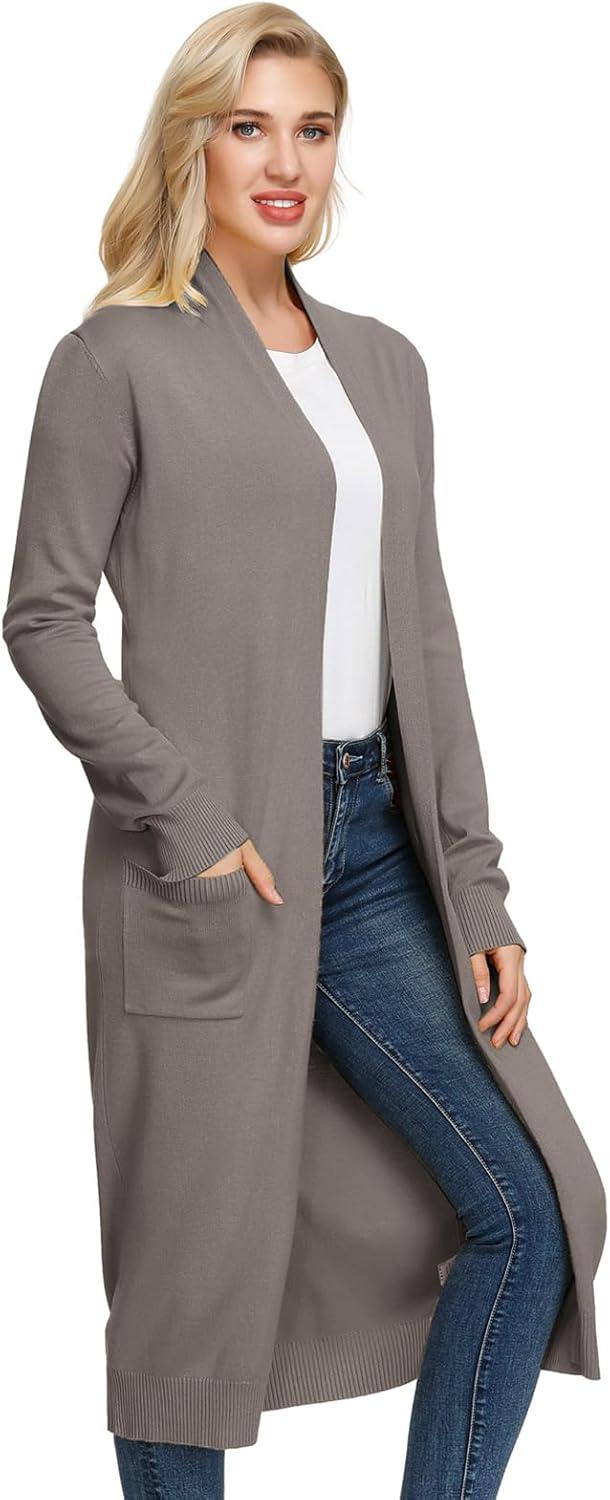 imageGRACE KARIN Essential Solid Open Front Maxi Long Knitted Cardigan Sweater for WomenGrey Khaki