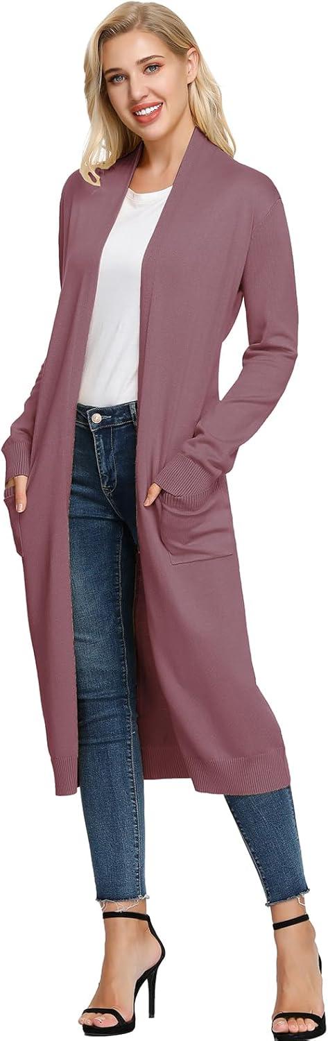 imageGRACE KARIN Essential Solid Open Front Maxi Long Knitted Cardigan Sweater for WomenGrey Pink