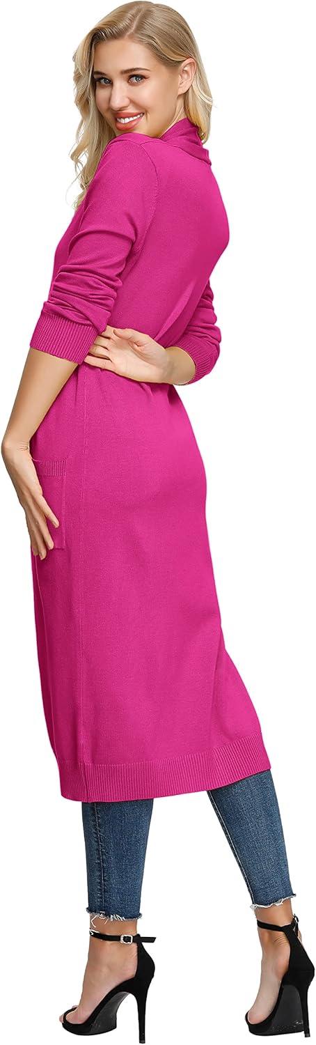 imageGRACE KARIN Essential Solid Open Front Maxi Long Knitted Cardigan Sweater for WomenHot Pink