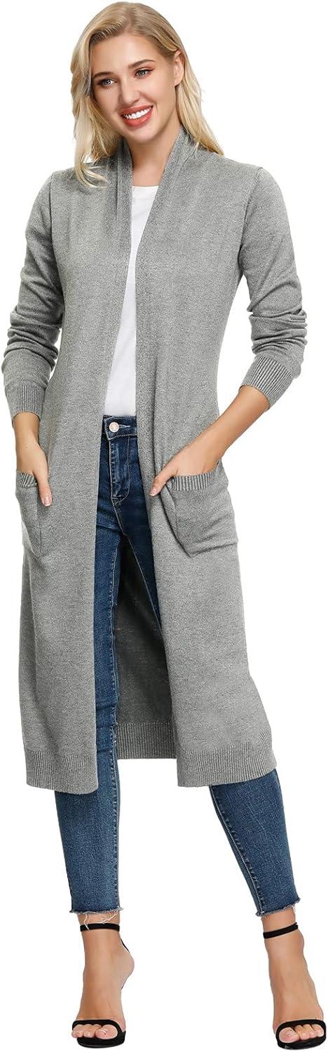 imageGRACE KARIN Essential Solid Open Front Maxi Long Knitted Cardigan Sweater for WomenLight Gray