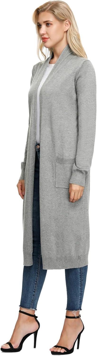 imageGRACE KARIN Essential Solid Open Front Maxi Long Knitted Cardigan Sweater for WomenLight Gray