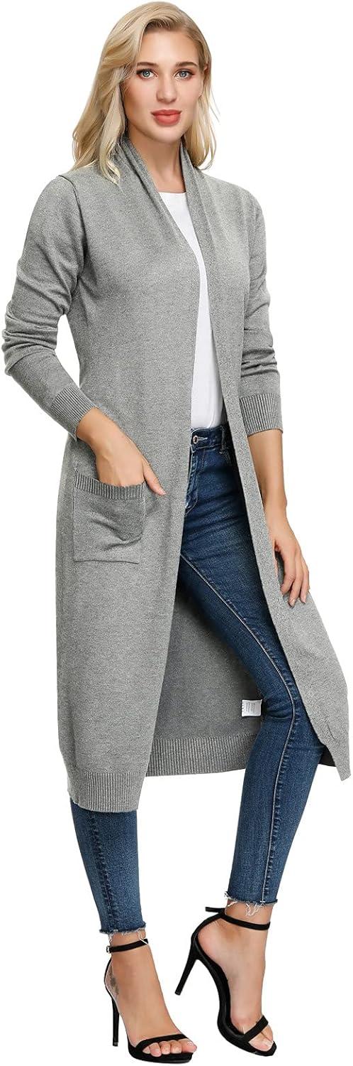 imageGRACE KARIN Essential Solid Open Front Maxi Long Knitted Cardigan Sweater for WomenLight Gray