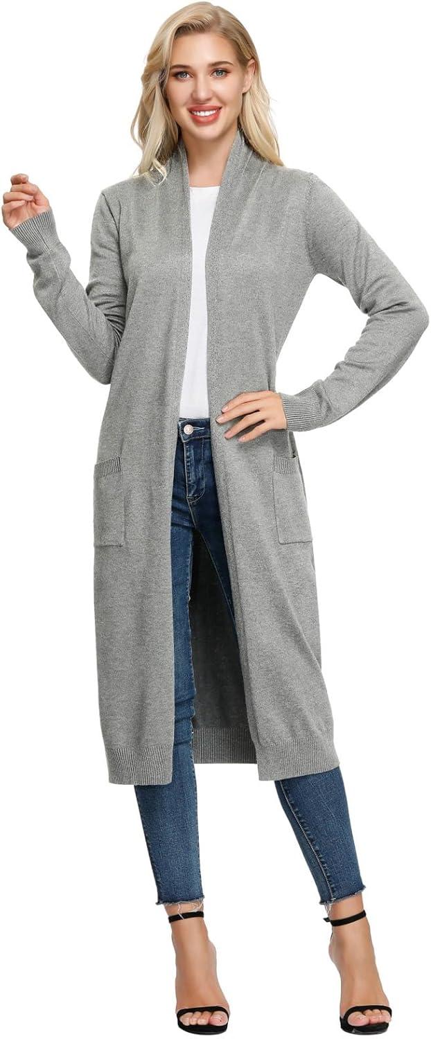 imageGRACE KARIN Essential Solid Open Front Maxi Long Knitted Cardigan Sweater for WomenLight Gray