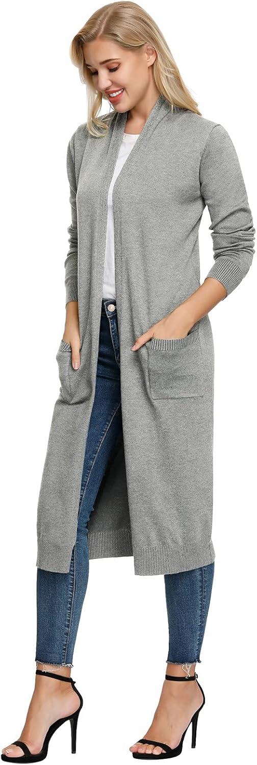imageGRACE KARIN Essential Solid Open Front Maxi Long Knitted Cardigan Sweater for WomenLight Gray