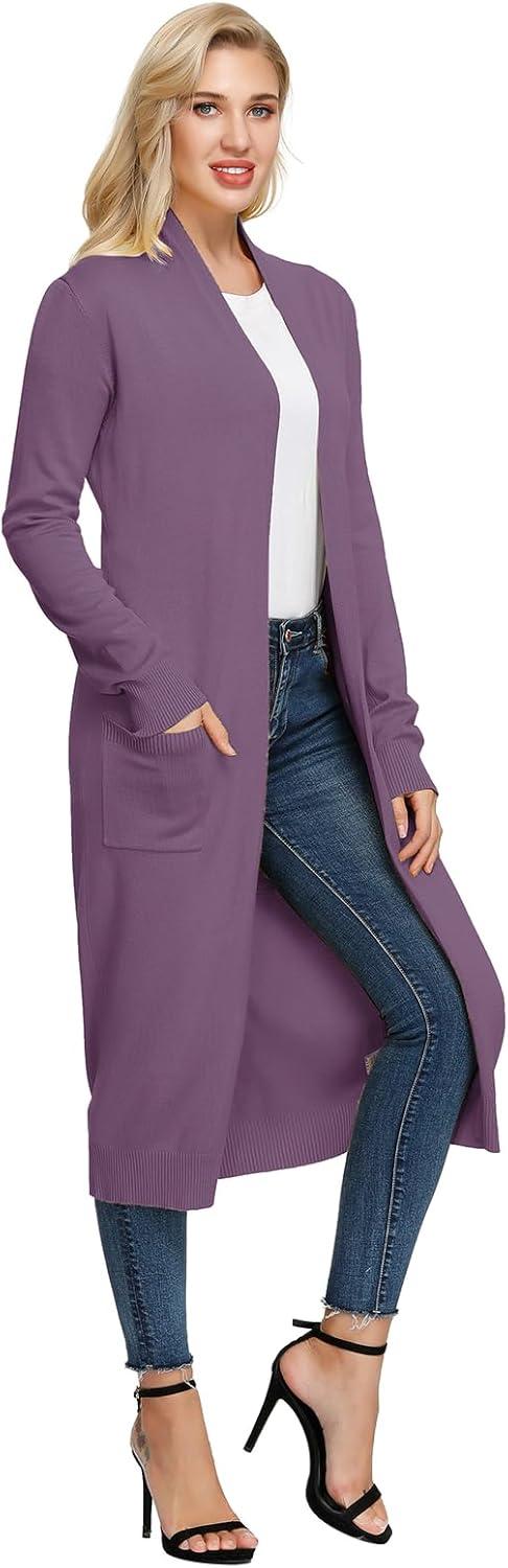 imageGRACE KARIN Essential Solid Open Front Maxi Long Knitted Cardigan Sweater for WomenLight Purple