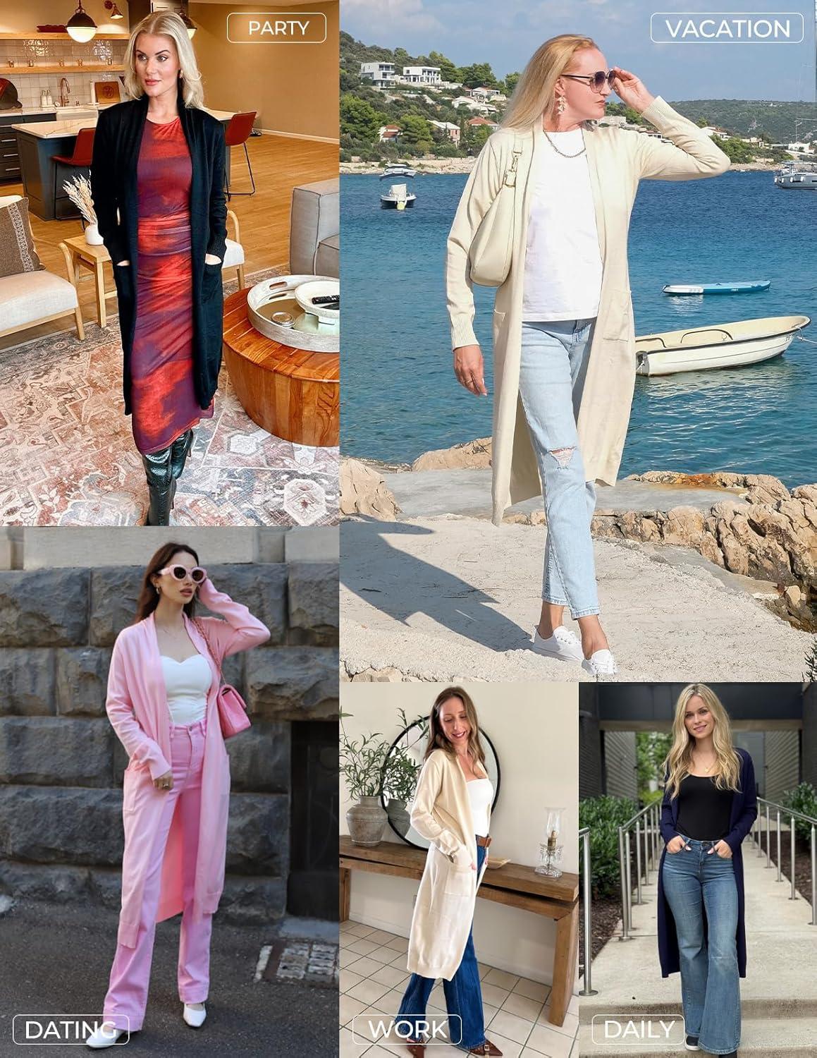 imageGRACE KARIN Essential Solid Open Front Maxi Long Knitted Cardigan Sweater for WomenRed