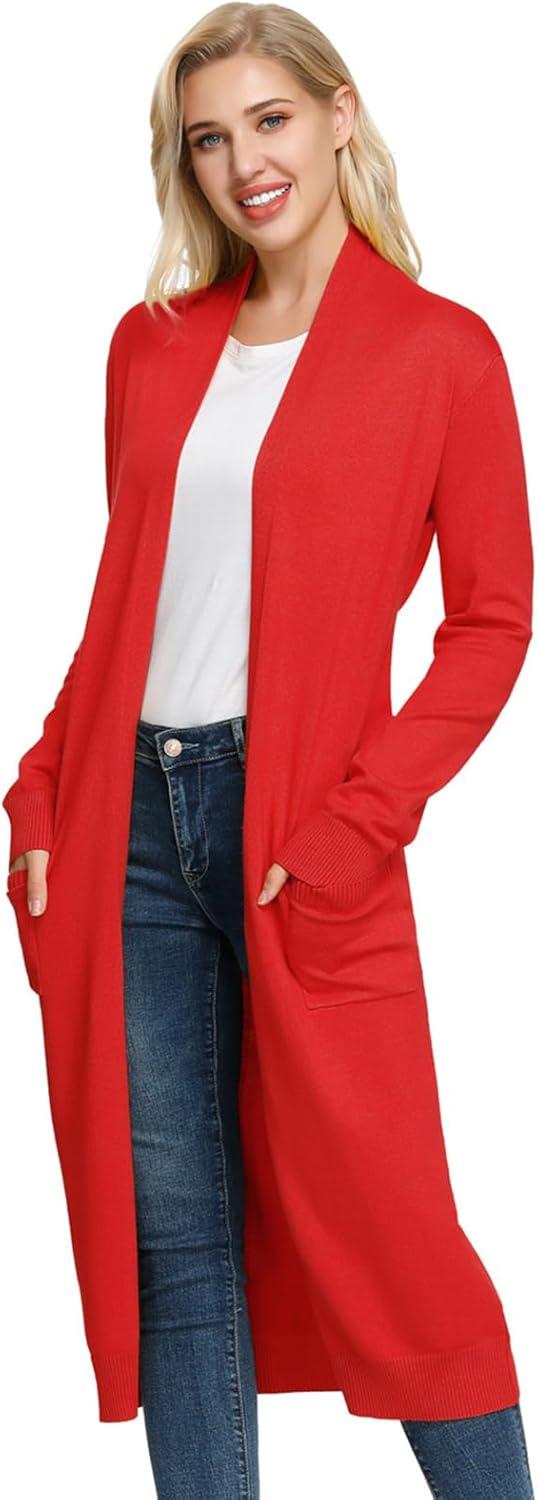 imageGRACE KARIN Essential Solid Open Front Maxi Long Knitted Cardigan Sweater for WomenRed