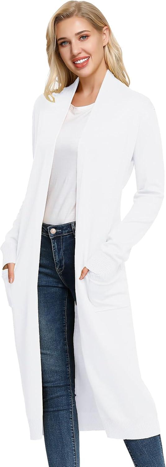 imageGRACE KARIN Essential Solid Open Front Maxi Long Knitted Cardigan Sweater for WomenWhite