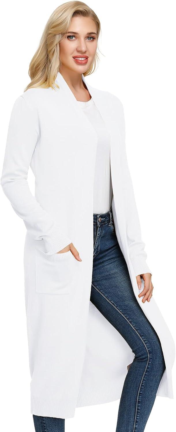 imageGRACE KARIN Essential Solid Open Front Maxi Long Knitted Cardigan Sweater for WomenWhite