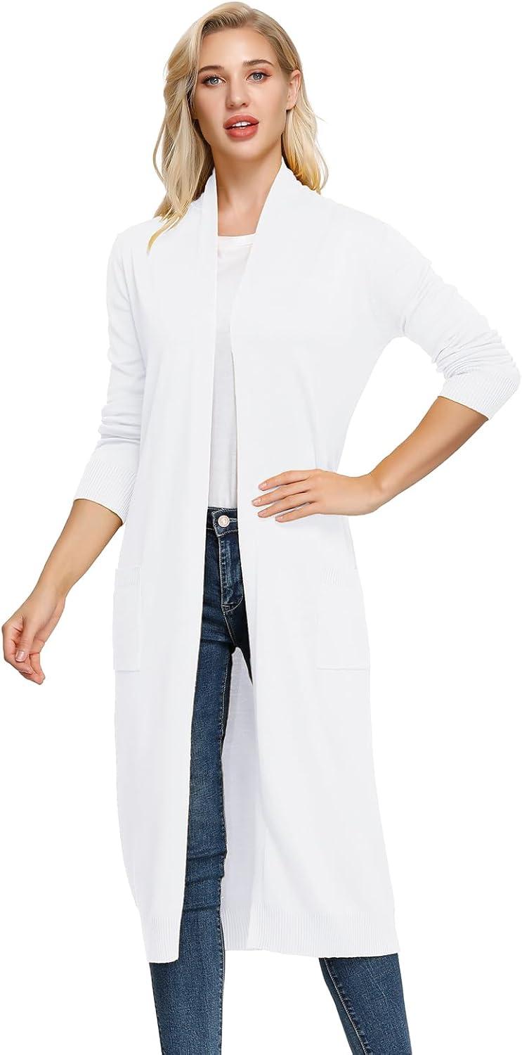 imageGRACE KARIN Essential Solid Open Front Maxi Long Knitted Cardigan Sweater for WomenWhite