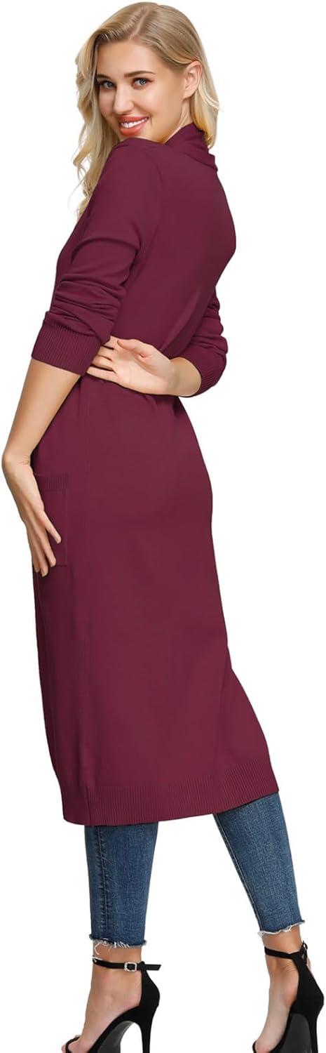 imageGRACE KARIN Essential Solid Open Front Maxi Long Knitted Cardigan Sweater for WomenWine