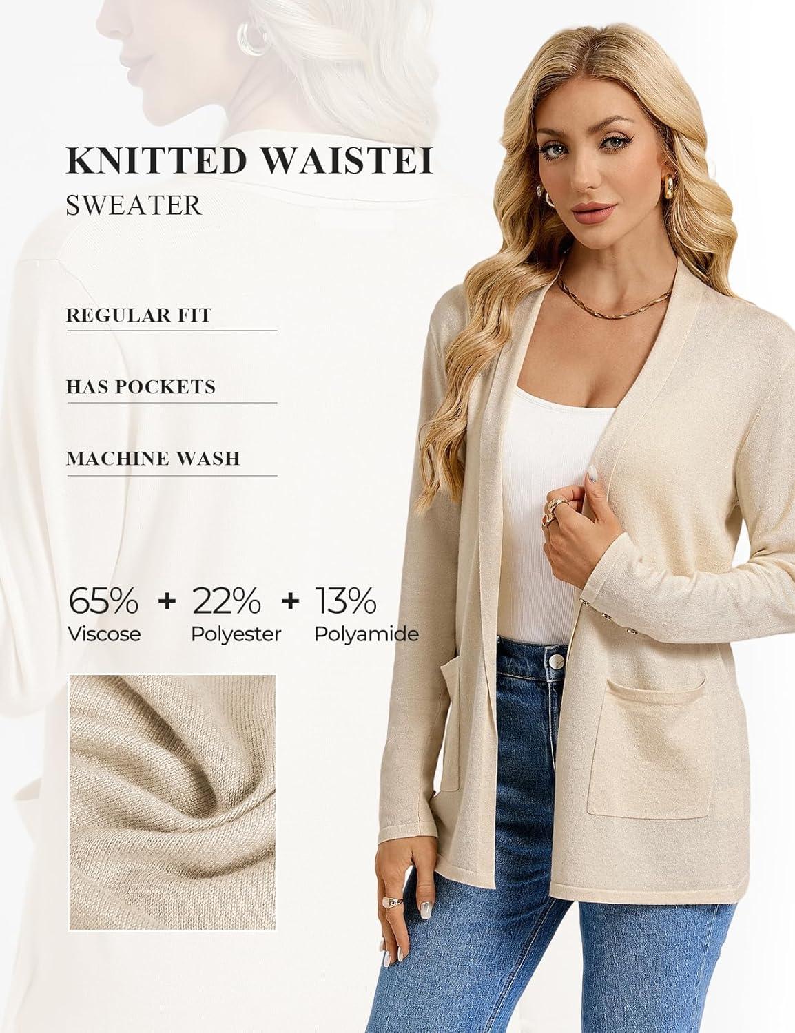 imageGRACE KARIN Long Cardigans for Women Long Sleeve Open Front Cardigan Sweaters Lightweight Spring Jacket with PocketsApricot