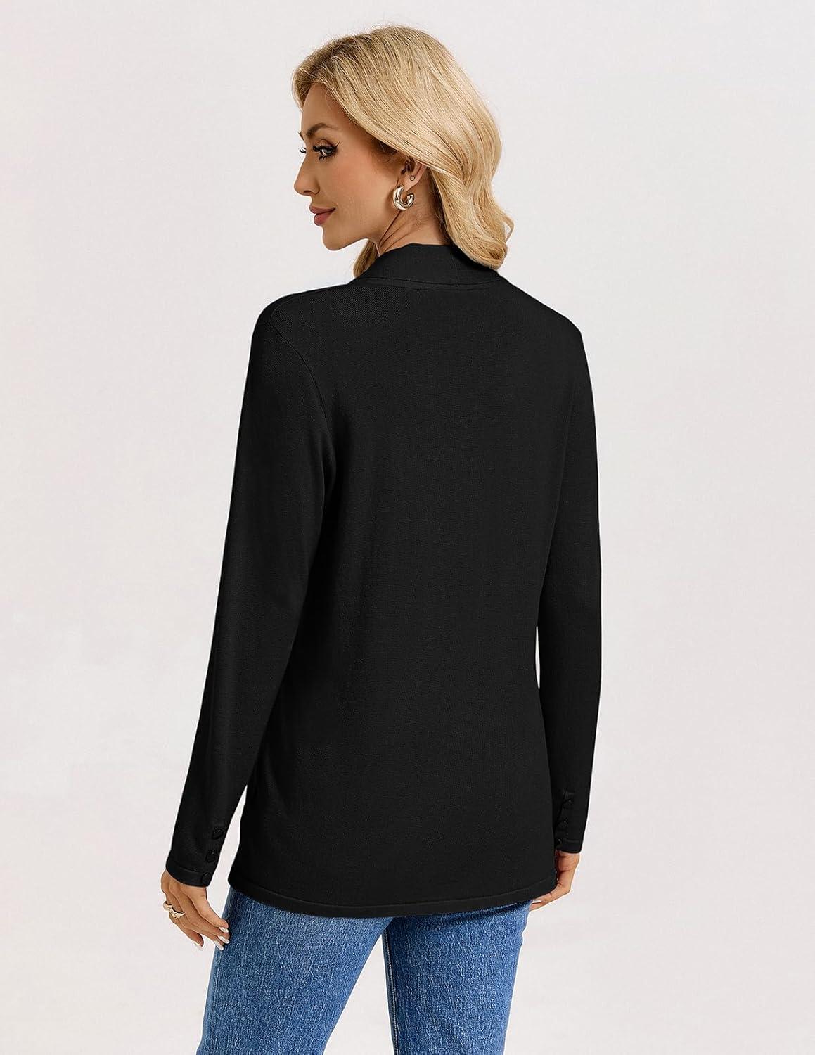 imageGRACE KARIN Long Cardigans for Women Long Sleeve Open Front Cardigan Sweaters Lightweight Spring Jacket with PocketsBlack