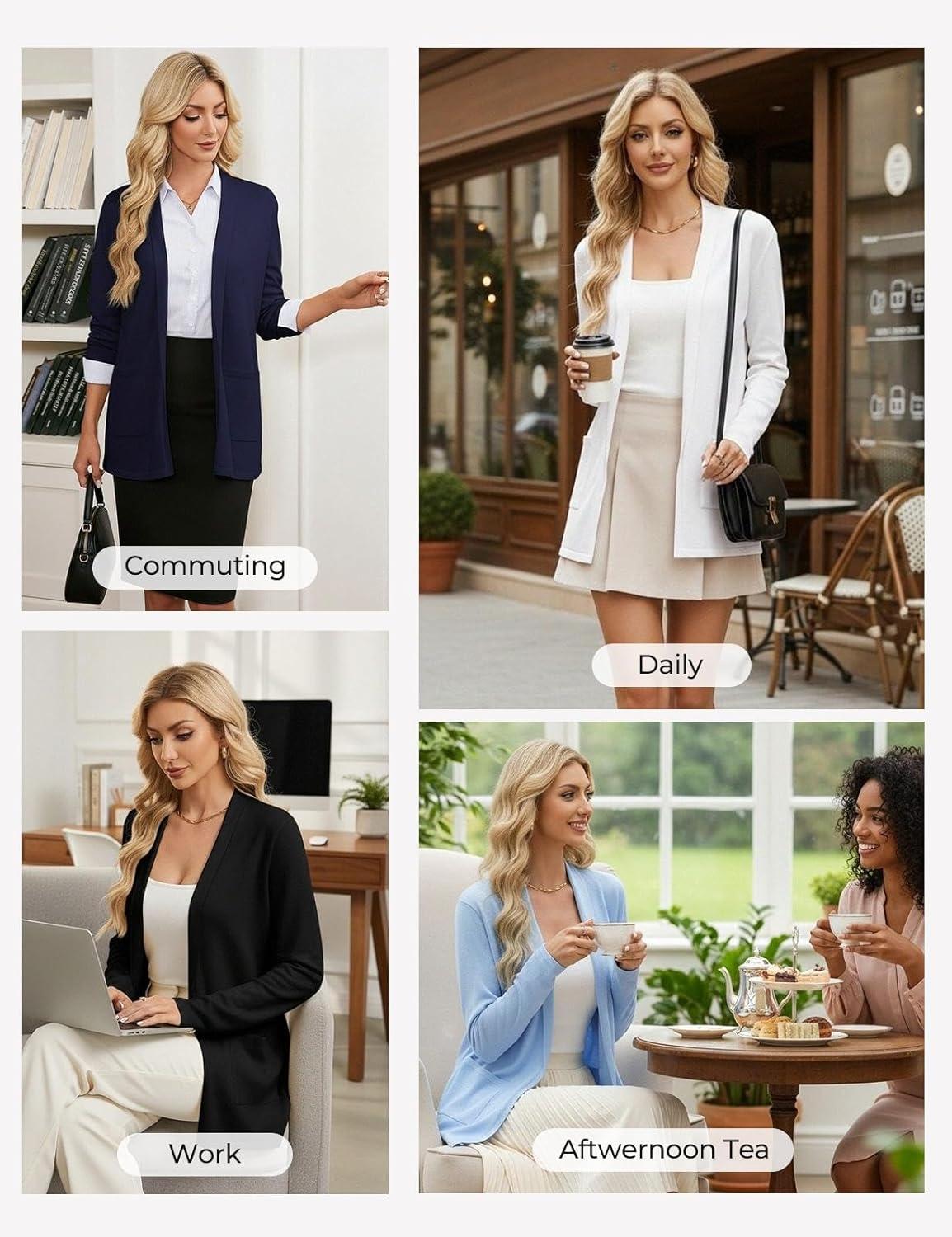 imageGRACE KARIN Long Cardigans for Women Long Sleeve Open Front Cardigan Sweaters Lightweight Spring Jacket with PocketsBlack
