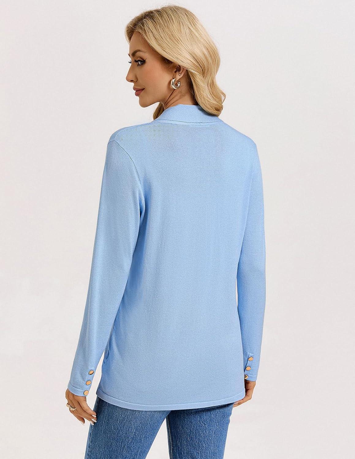 imageGRACE KARIN Long Cardigans for Women Long Sleeve Open Front Cardigan Sweaters Lightweight Spring Jacket with PocketsLight Blue