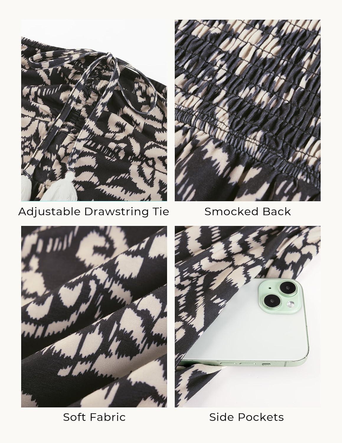 imageGRACE KARIN Strapless Floral Maxi DressSummer Casual Tube Top Boho DressesBeach Smocked Flowy Dress with PocketsBlack and White Floral