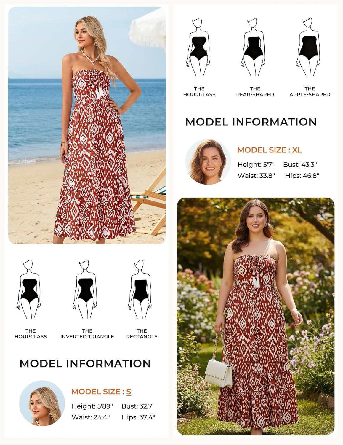 imageGRACE KARIN Strapless Floral Maxi DressSummer Casual Tube Top Boho DressesBeach Smocked Flowy Dress with PocketsRed and White Floral