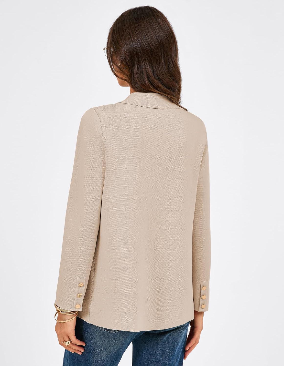 imageGRACE KARIN Sweater Blazers for Women Business Casual Long Sleeve Open Front Work Office Cardigan Suit Jackets with PocketsApricot