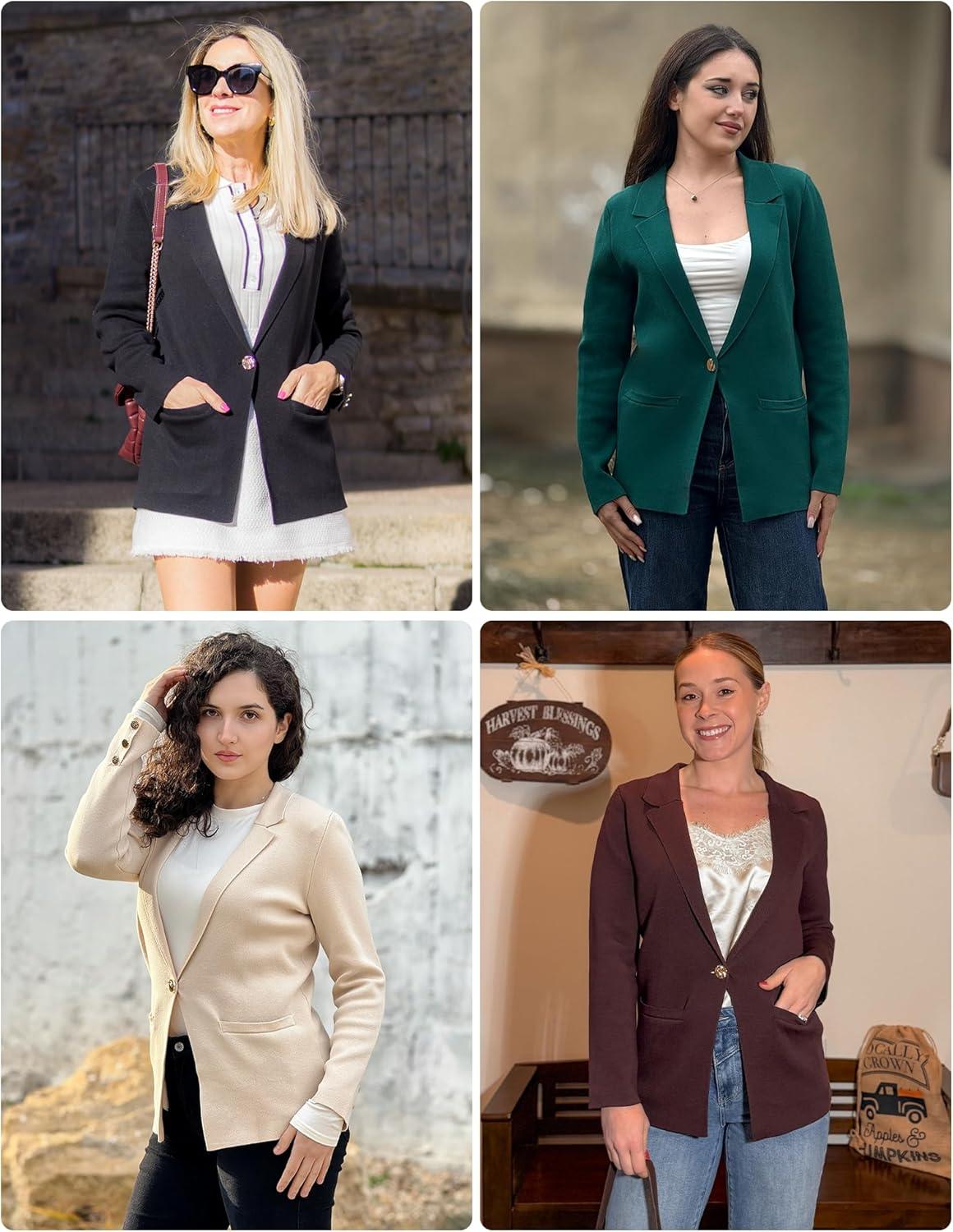 imageGRACE KARIN Sweater Blazers for Women Business Casual Long Sleeve Open Front Work Office Cardigan Suit Jackets with PocketsBlack