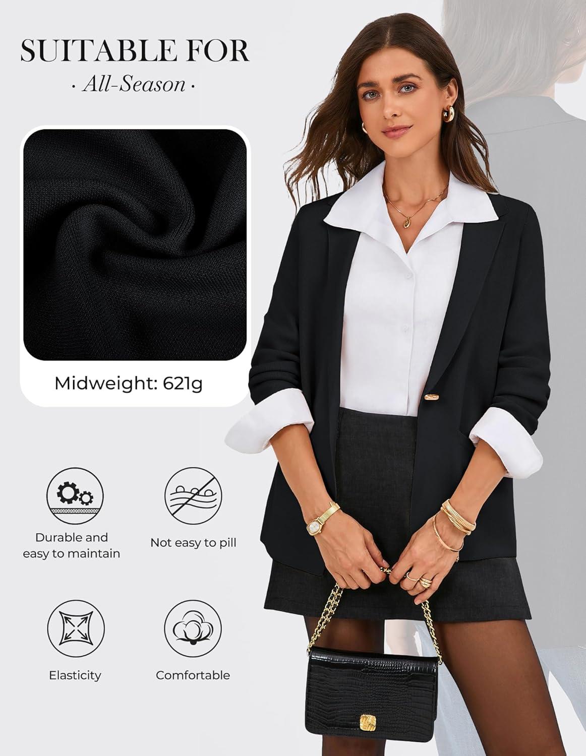 imageGRACE KARIN Sweater Blazers for Women Business Casual Long Sleeve Open Front Work Office Cardigan Suit Jackets with PocketsBlack