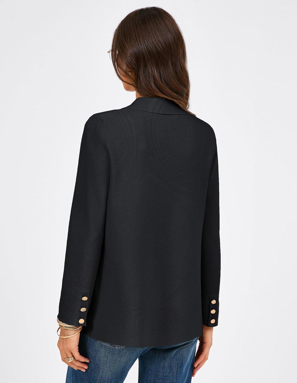 imageGRACE KARIN Sweater Blazers for Women Business Casual Long Sleeve Open Front Work Office Cardigan Suit Jackets with PocketsBlack