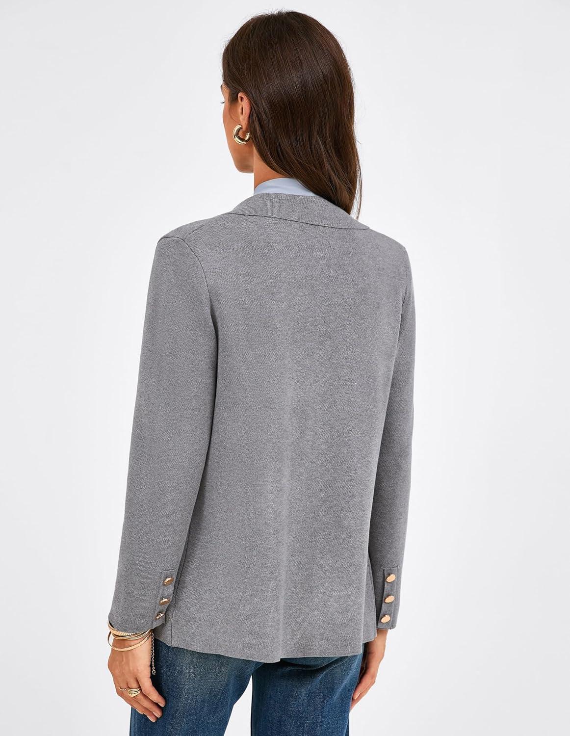 imageGRACE KARIN Sweater Blazers for Women Business Casual Long Sleeve Open Front Work Office Cardigan Suit Jackets with PocketsHeather Grey