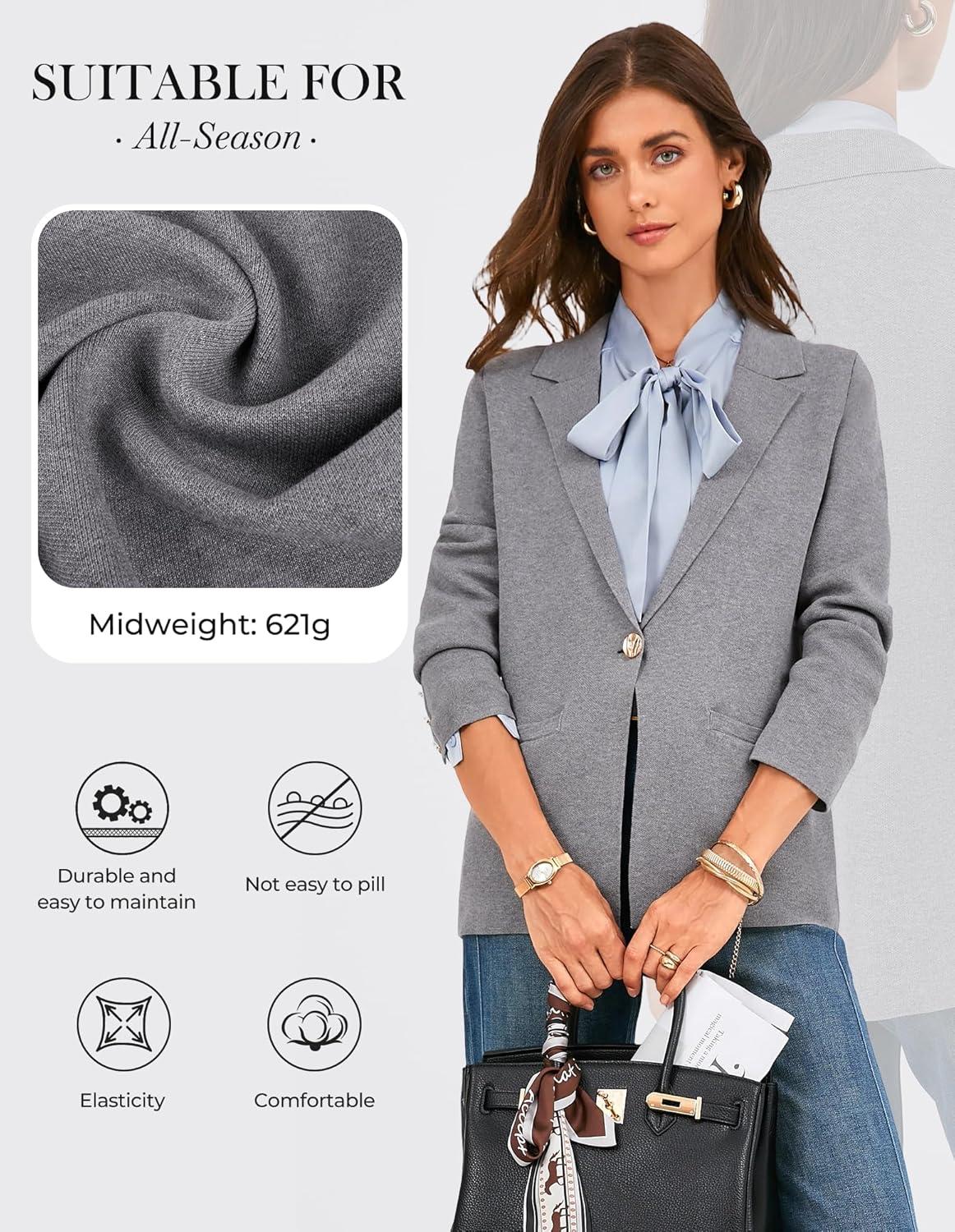 imageGRACE KARIN Sweater Blazers for Women Business Casual Long Sleeve Open Front Work Office Cardigan Suit Jackets with PocketsHeather Grey