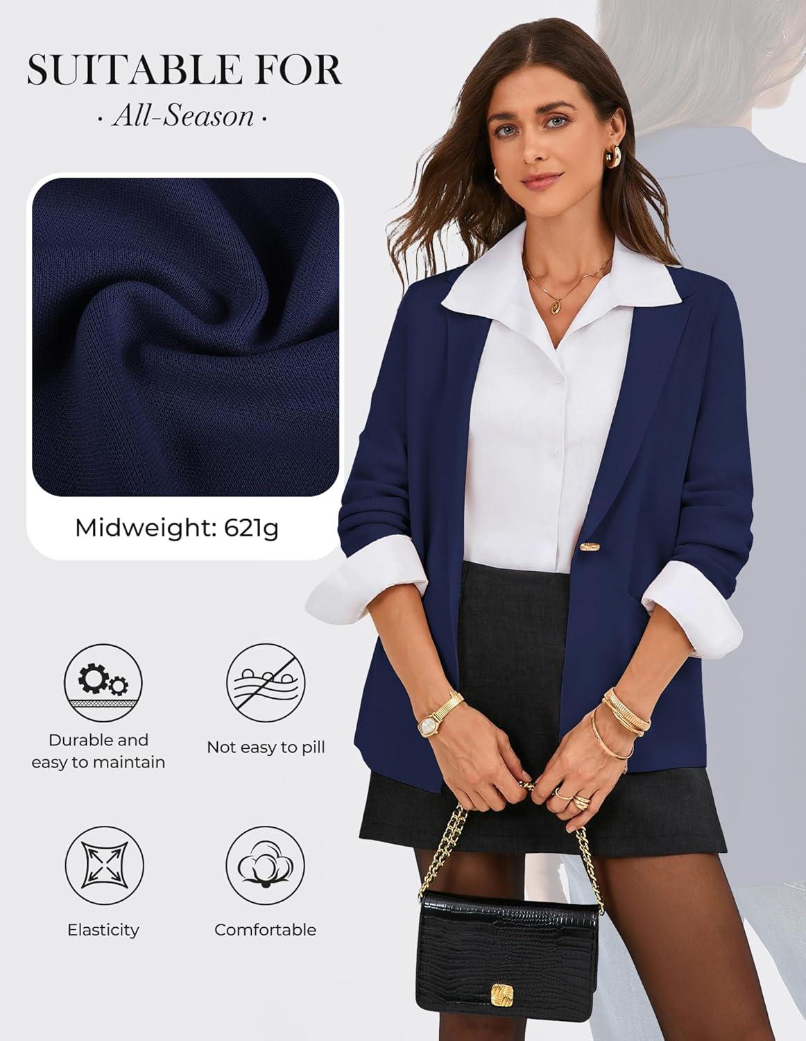 imageGRACE KARIN Sweater Blazers for Women Business Casual Long Sleeve Open Front Work Office Cardigan Suit Jackets with PocketsNavy Blue