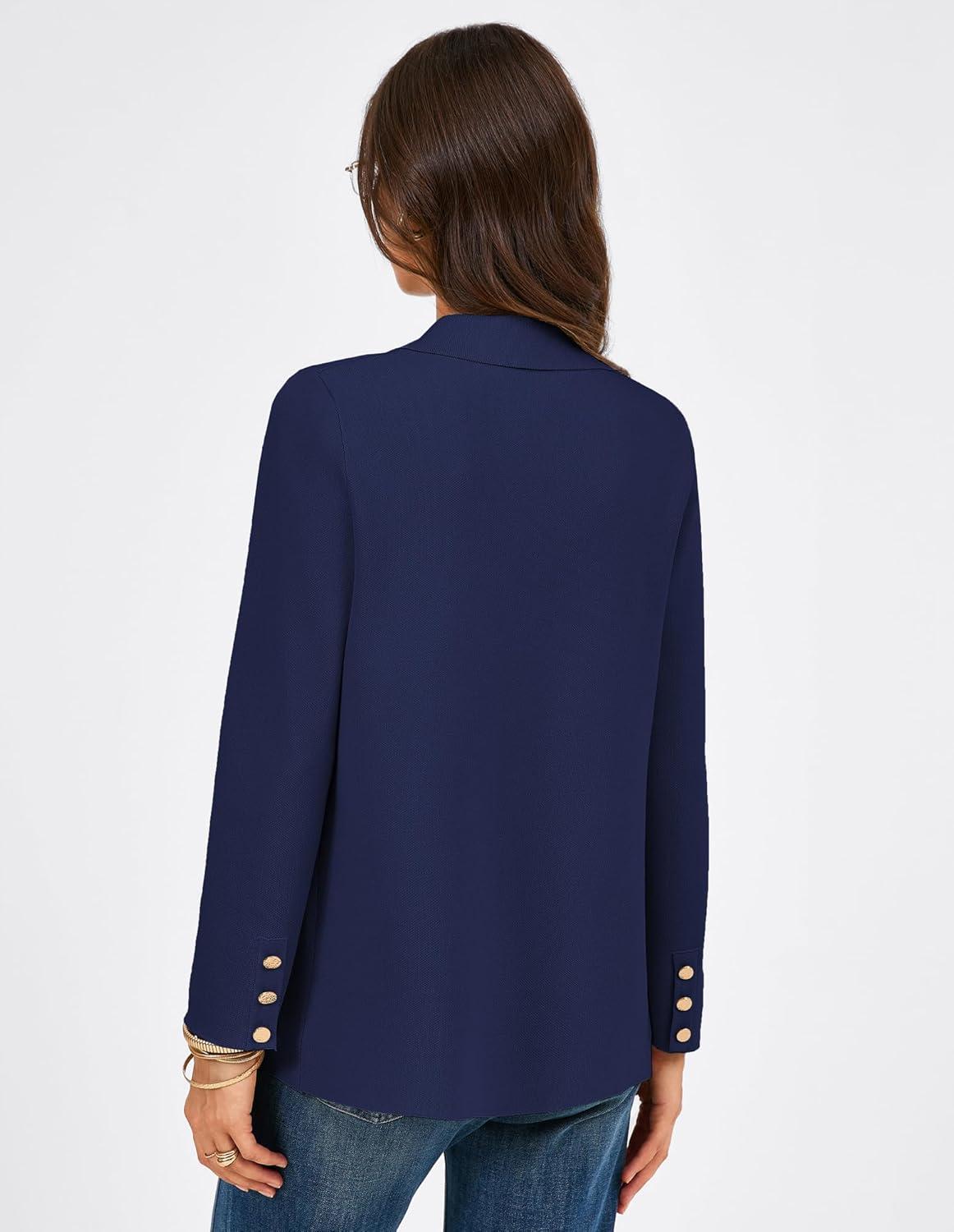 imageGRACE KARIN Sweater Blazers for Women Business Casual Long Sleeve Open Front Work Office Cardigan Suit Jackets with PocketsNavy Blue