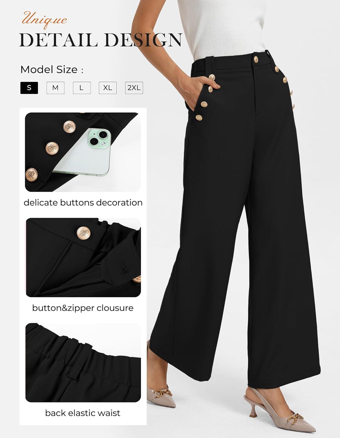 imageGRACE KARIN Wide Leg Dress Pants for Women 2026 High Waisted Work Pants Business Casual Buttons Trousers with PocketsBlack
