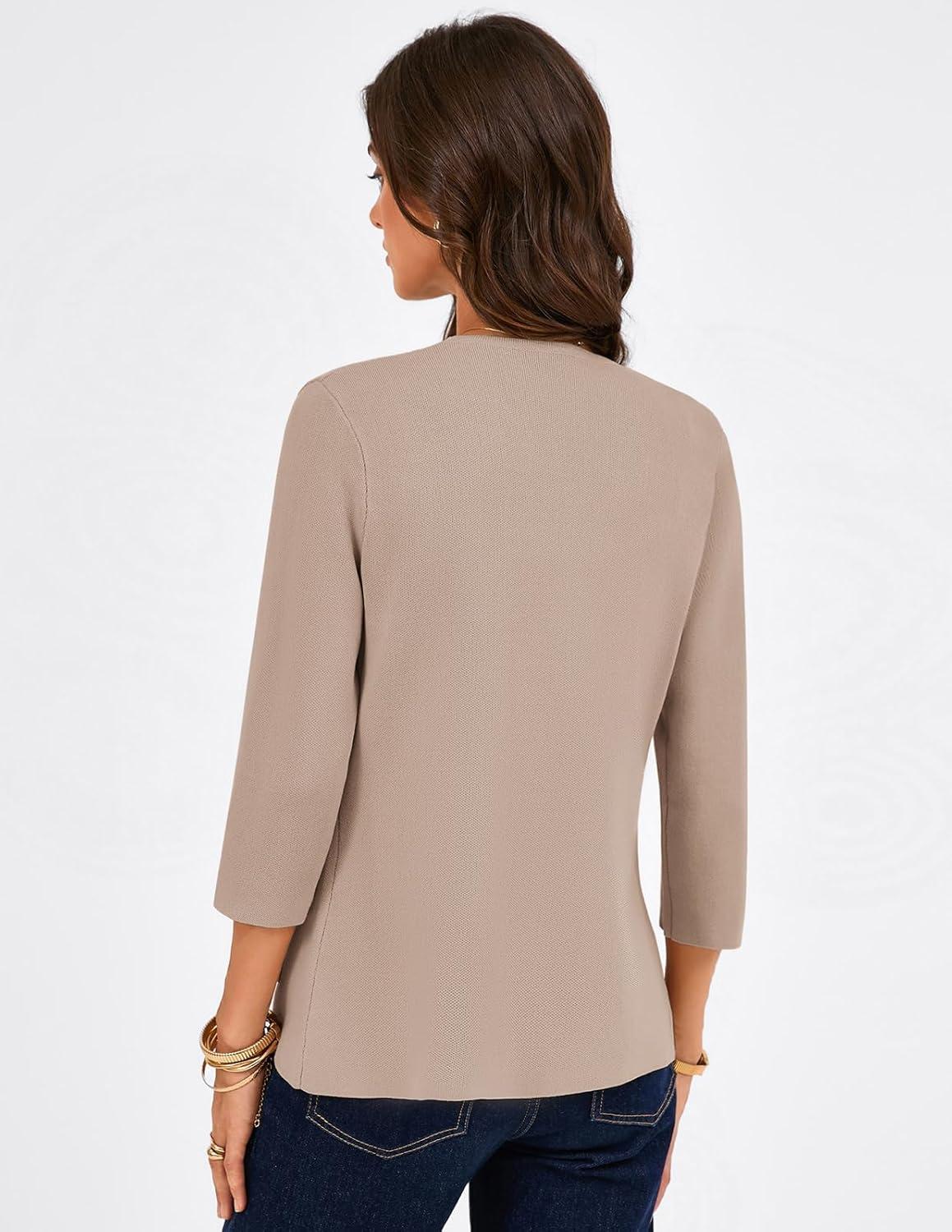 imageGRACE KARIN Women 34 Sleeve Sweater Blazer Lightweight Open Front Cardigan Knit Jackets Business Casual with PocketsKhaki