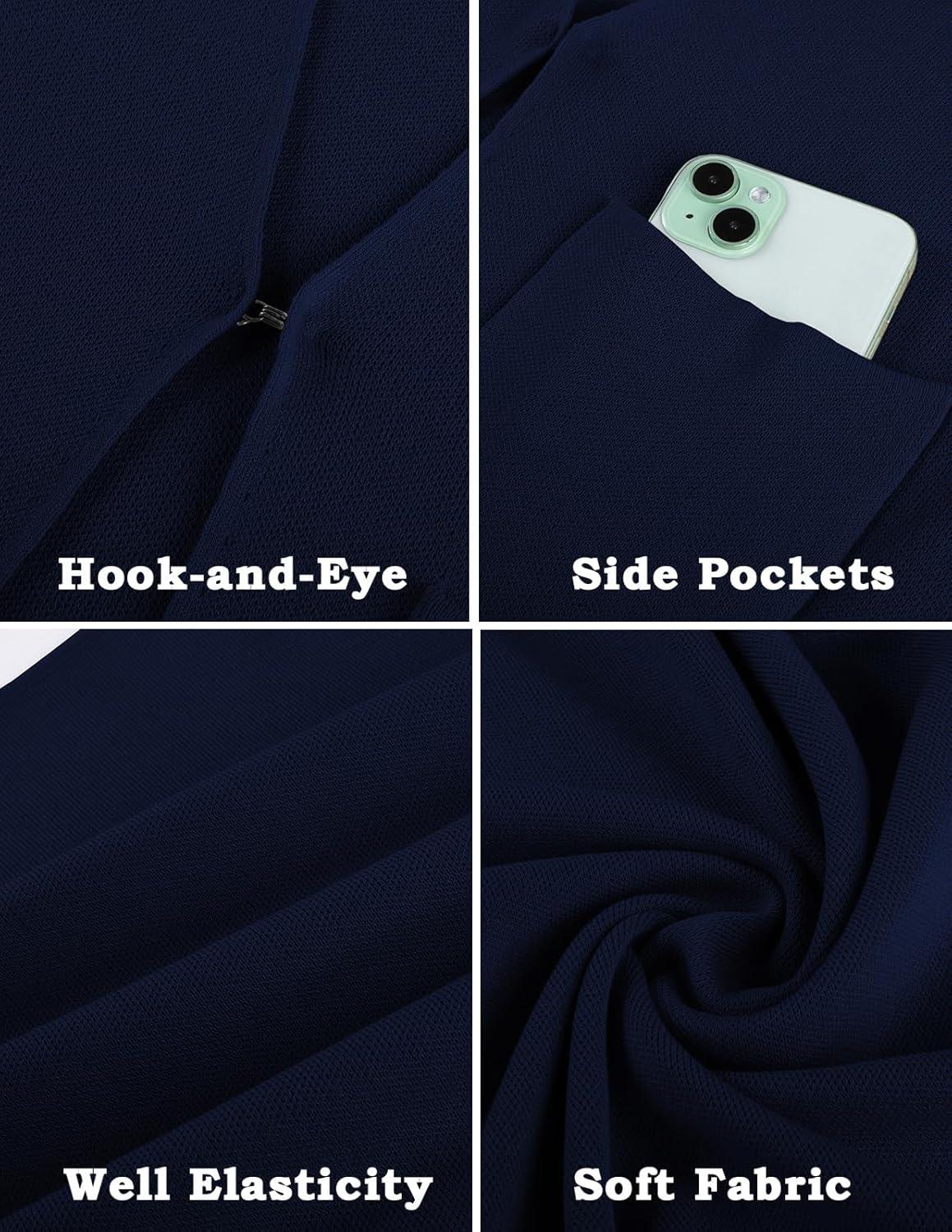 imageGRACE KARIN Women 34 Sleeve Sweater Blazer Lightweight Open Front Cardigan Knit Jackets Business Casual with PocketsNavy Blue