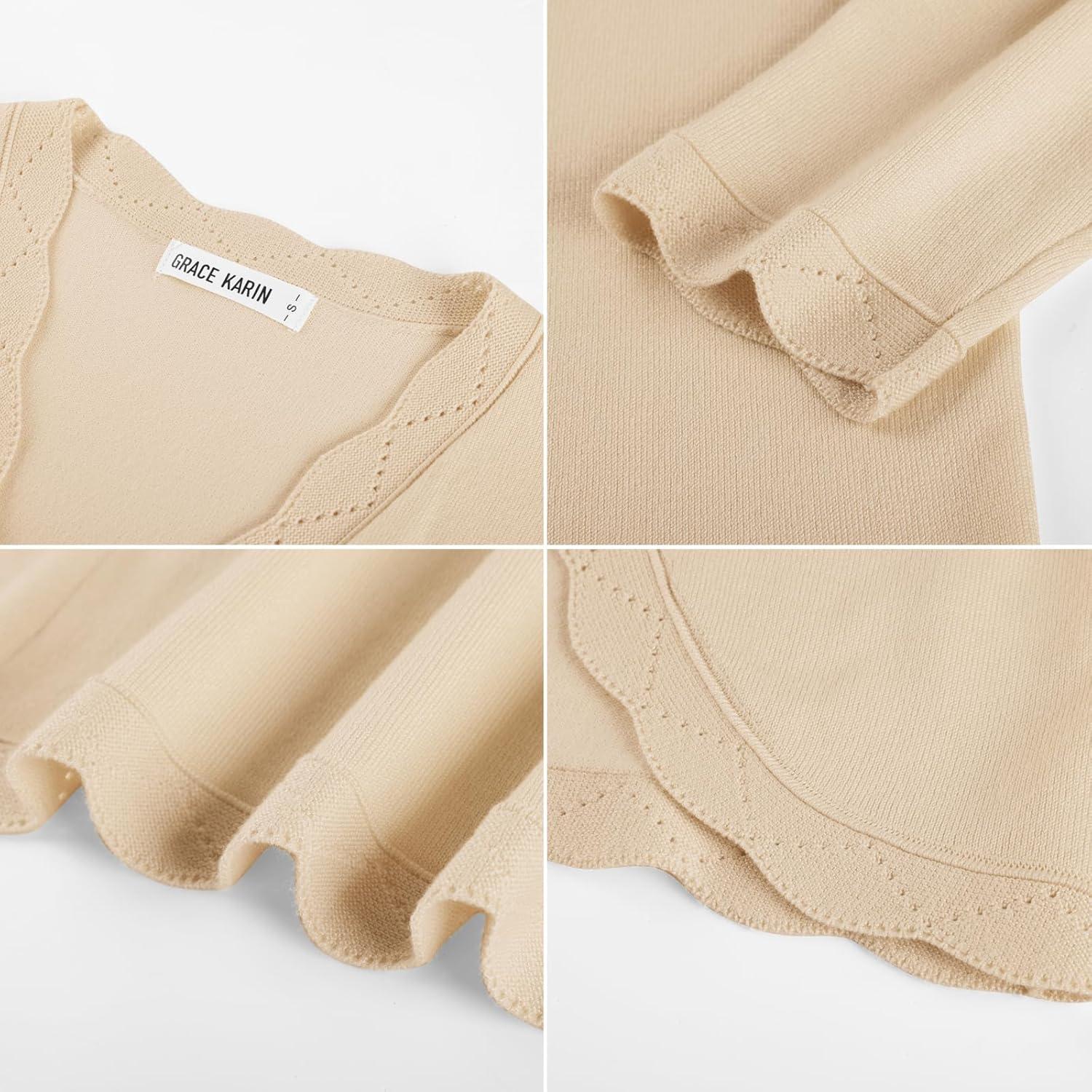 imageGRACE KARIN Women Lightweight Summer Cardigans 34 Sleeve Cropped Cardigan Sweaters Open Front Bolero ShrugApricot