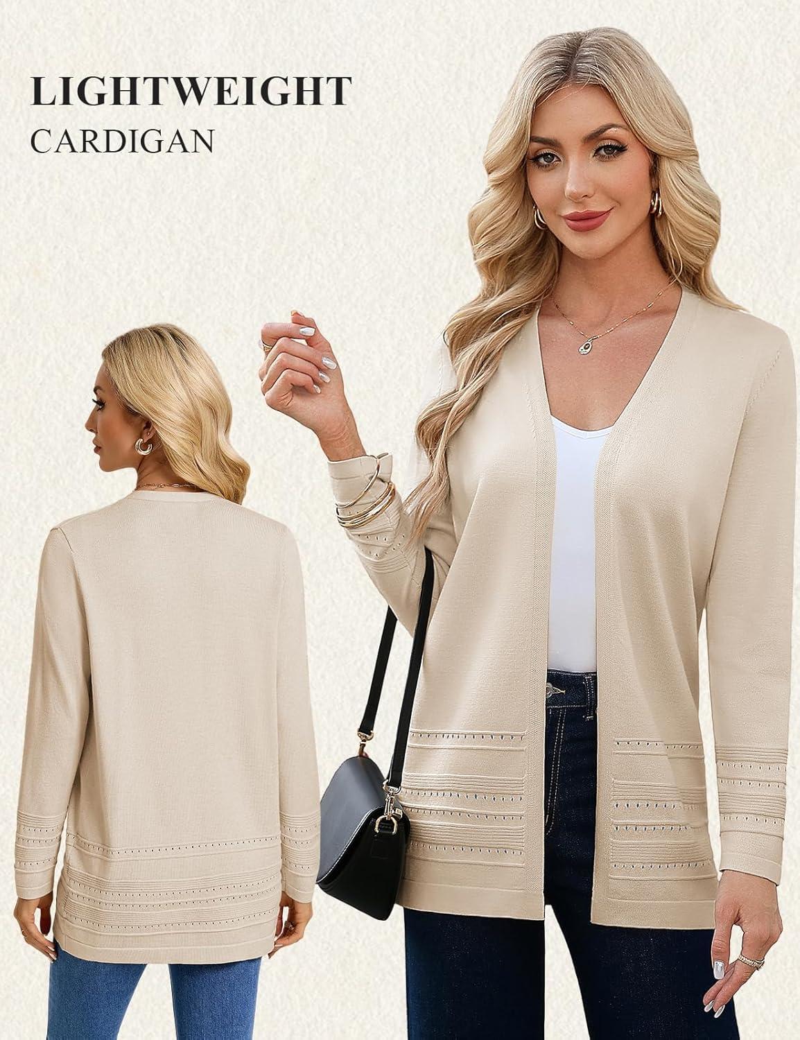 imageGRACE KARIN Women Long Cardigan Lightweight Spring Cardigans Long Sleeve V Neck Open Front Sweater 2026Apricot