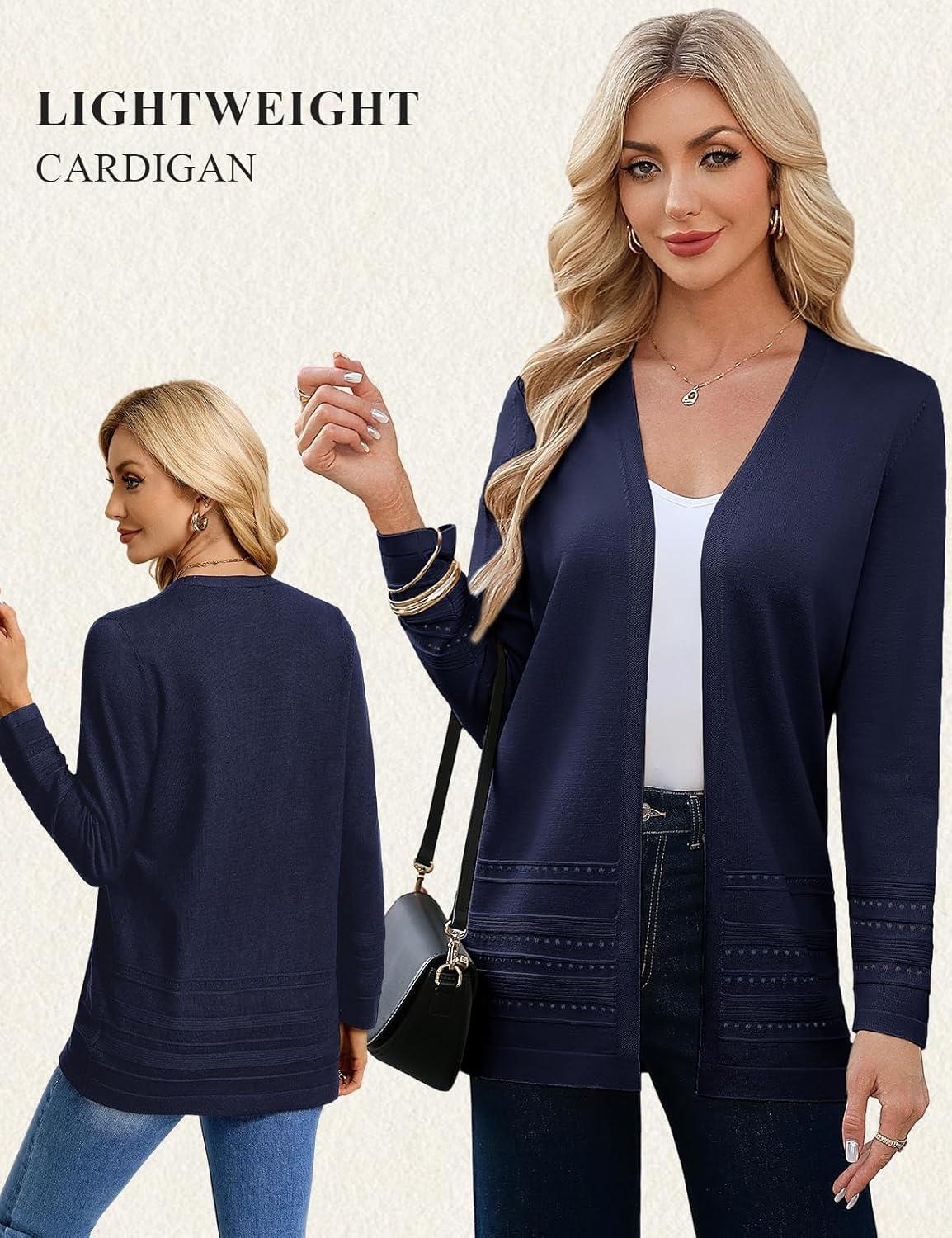 imageGRACE KARIN Women Long Cardigan Lightweight Spring Cardigans Long Sleeve V Neck Open Front Sweater 2026Navy Blue
