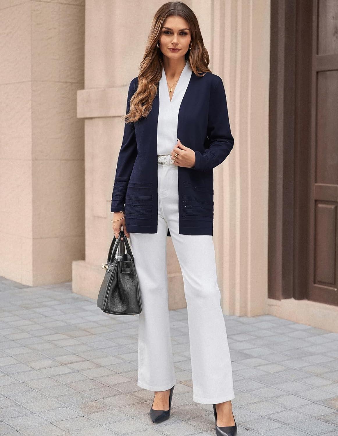 imageGRACE KARIN Women Long Cardigan Lightweight Spring Cardigans Long Sleeve V Neck Open Front Sweater 2026Navy Blue